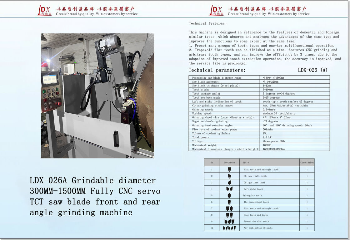 Смельчивый диаметр 200MM-1200MM Полностью CNC Servo TCT Машина для скребления лезвия пилы LDX-026A